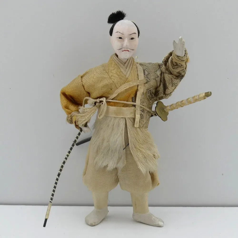 Rare Antique 19th C Japanese Gofun Samurai Warrior Doll Figure Handmade w Katana